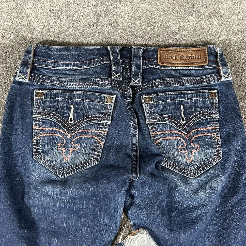 Rock Revival Alivia Women’s Size 27 Blue Denim Faded Low Rise Skinny Jeans Used